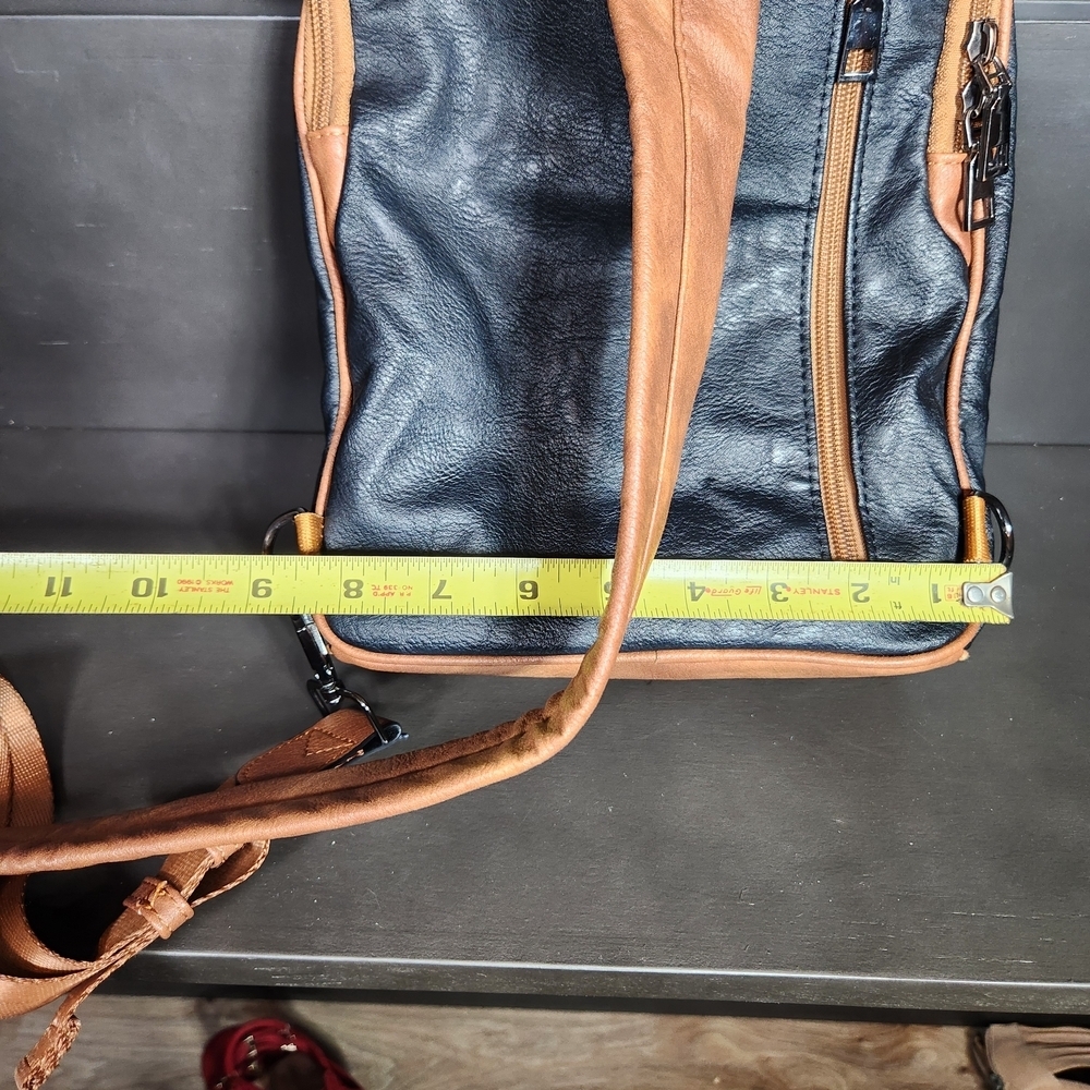 Fadeon Two-Tone Black and Tan Faux Leather Crossbody Sling Shoulder Bag - Picture 8 of 12